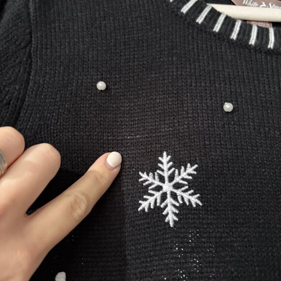 White Stage Women’s Christmas Sweater 2X Black Embroidered Snowman Santa Vintage - Picture 4 of 8